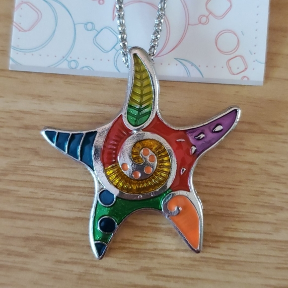 Rainbow mosaic starfish necklace & earrings - Picture 2 of 3